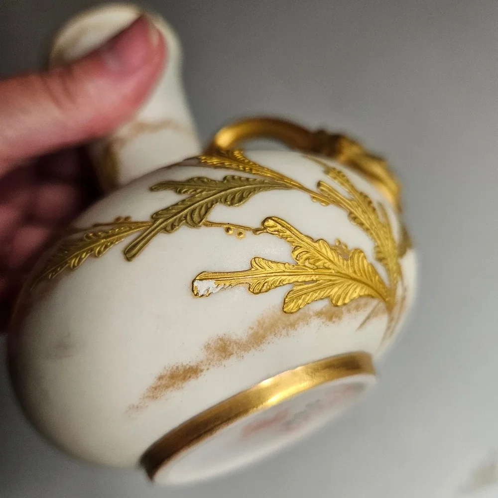 Antique Royal Worcester Miniature Bud Vase Gilt Botanical Figural Handles 880